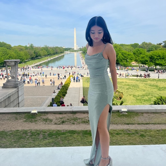 Windsor Lola High Slit Prom Dress in Sage - Picture 1 of 3